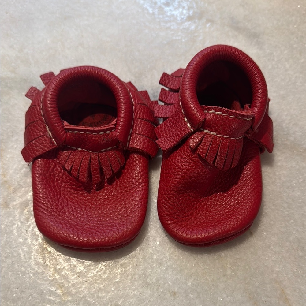 Red Leather Kids Moccasins